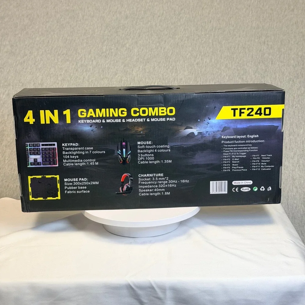 T-WOLF TF-240 4-in-1 Gaming Combo Backlit Keyboard Mouse Headset Mouse Pad NEW
